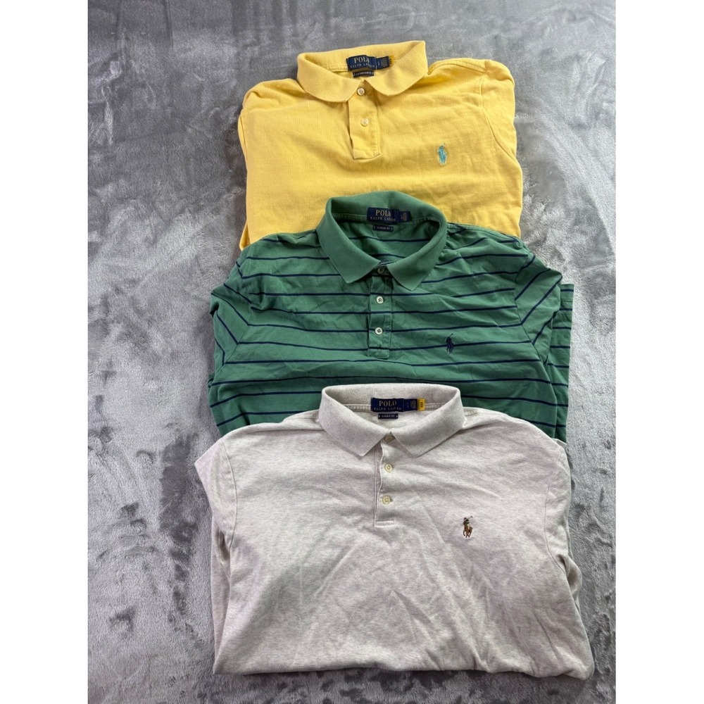 Polo Ralph Lauren Mens L Lot of 3 Polo Shirts Yellow White & Striped Pony